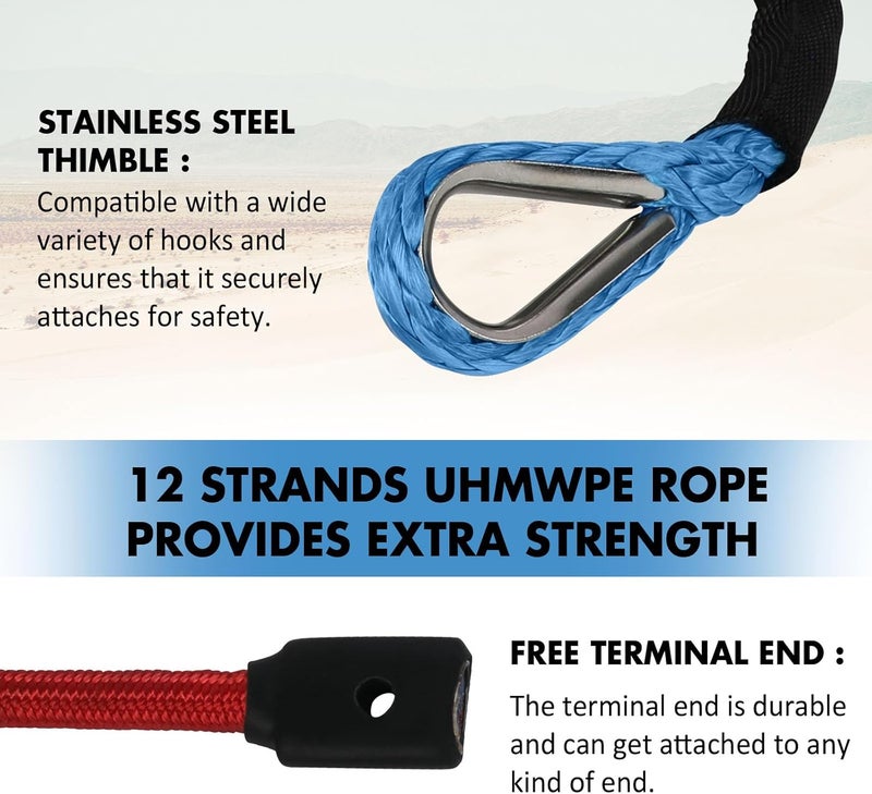 STEGODON Synthetic Winch Rope, 3/8" x100ft 23809LBS Dyneema Winch Rope 3/8 Heavy Duty Winch Cable with Protective Sleeve Forged Winch Hook for 4WD Off Road Vehicle Truck SUV (Blue) - Image 5